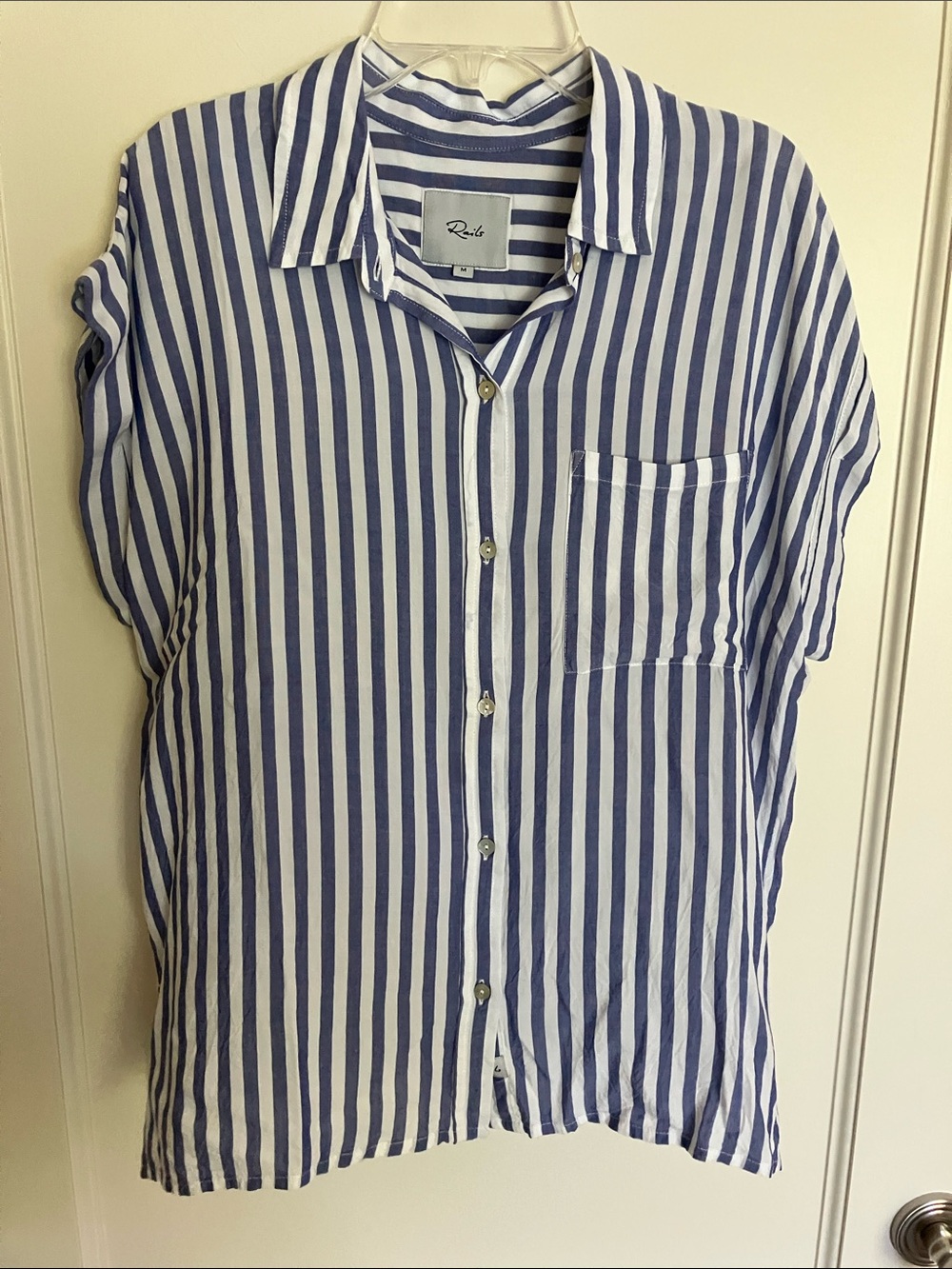 Rails Women’s Blue and White Vertical Stripe Button-Down Shirt